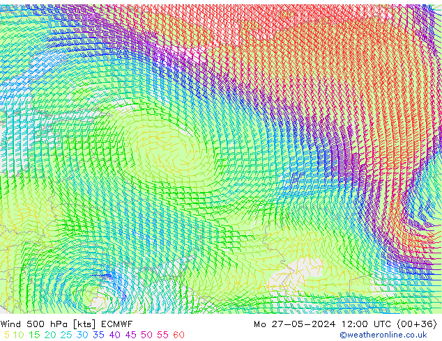 Wind 500 hPa ECMWF Po 27.05.2024 12 UTC