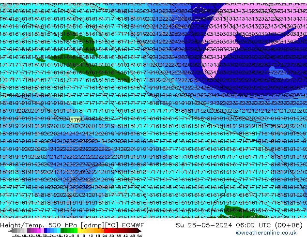 Z500/Rain (+SLP)/Z850 ECMWF nie. 26.05.2024 06 UTC
