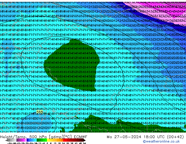 Z500/Rain (+SLP)/Z850 ECMWF пн 27.05.2024 18 UTC