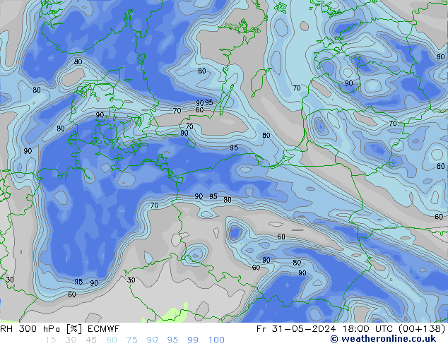 RH 300 hPa ECMWF Fr 31.05.2024 18 UTC