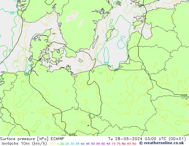 Isotachen (km/h) ECMWF di 28.05.2024 03 UTC