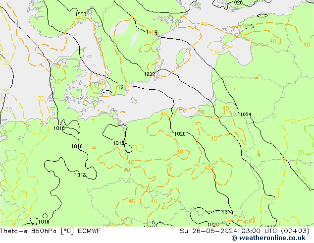 Theta-e 850hPa ECMWF Paz 26.05.2024 03 UTC