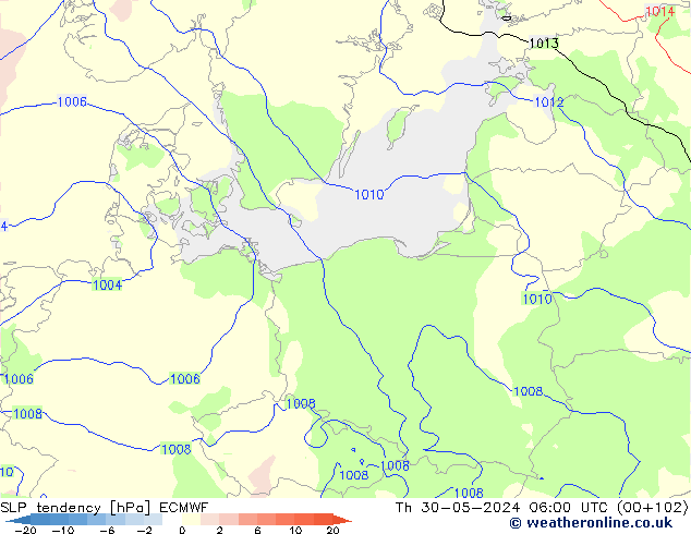 SLP tendency ECMWF Th 30.05.2024 06 UTC