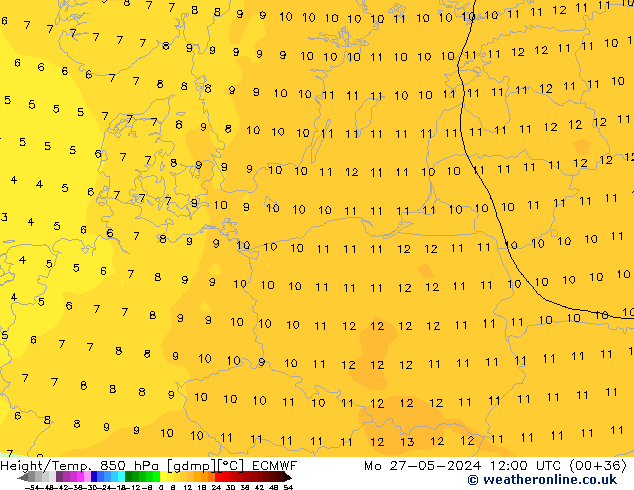 Z500/Rain (+SLP)/Z850 ECMWF lun 27.05.2024 12 UTC