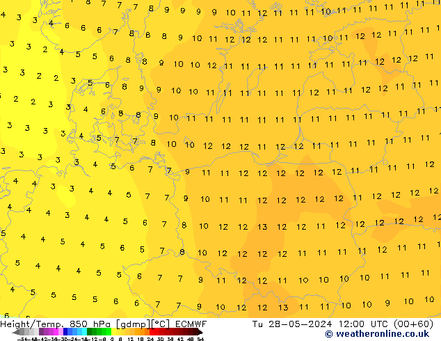 Z500/Rain (+SLP)/Z850 ECMWF Tu 28.05.2024 12 UTC