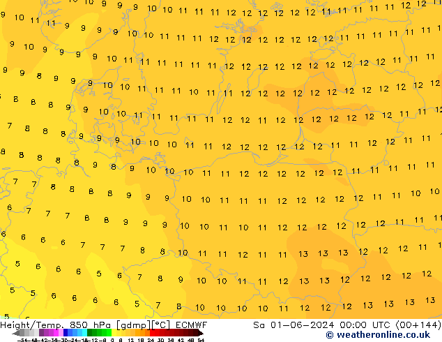 Hoogte/Temp. 850 hPa ECMWF za 01.06.2024 00 UTC