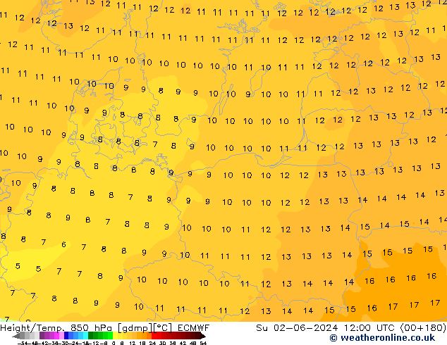 Z500/Rain (+SLP)/Z850 ECMWF Вс 02.06.2024 12 UTC