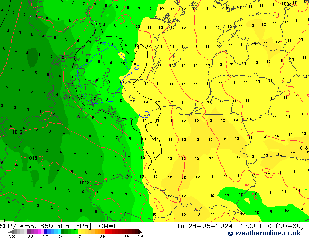 850 hPa Yer Bas./Sıc ECMWF Sa 28.05.2024 12 UTC