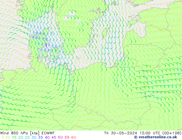 Wind 850 hPa ECMWF Th 30.05.2024 12 UTC