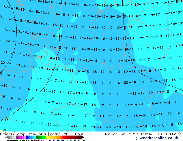 Height/Temp. 500 hPa ECMWF Seg 27.05.2024 09 UTC