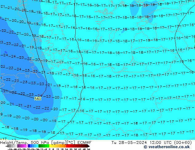 Z500/Rain (+SLP)/Z850 ECMWF Tu 28.05.2024 12 UTC