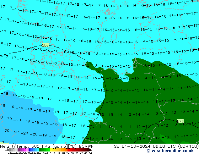 Height/Temp. 500 hPa ECMWF Sa 01.06.2024 06 UTC