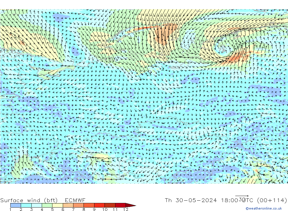  10 m (bft) ECMWF  30.05.2024 18 UTC