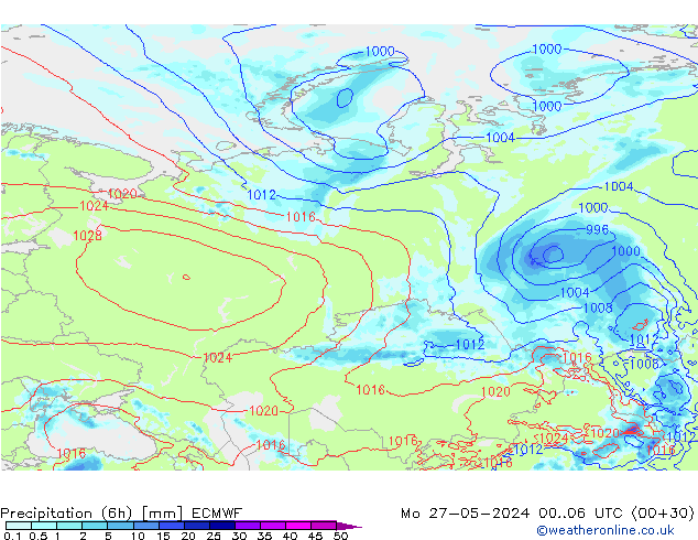 Z500/Rain (+SLP)/Z850 ECMWF lun 27.05.2024 06 UTC