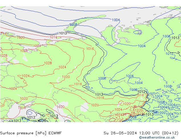 Atmosférický tlak ECMWF Ne 26.05.2024 12 UTC