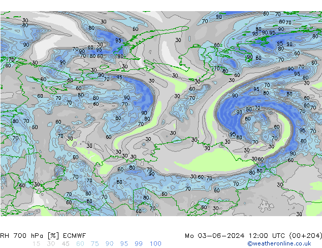 RH 700 hPa ECMWF Mo 03.06.2024 12 UTC