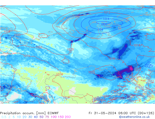 Precipitation accum. ECMWF Fr 31.05.2024 06 UTC