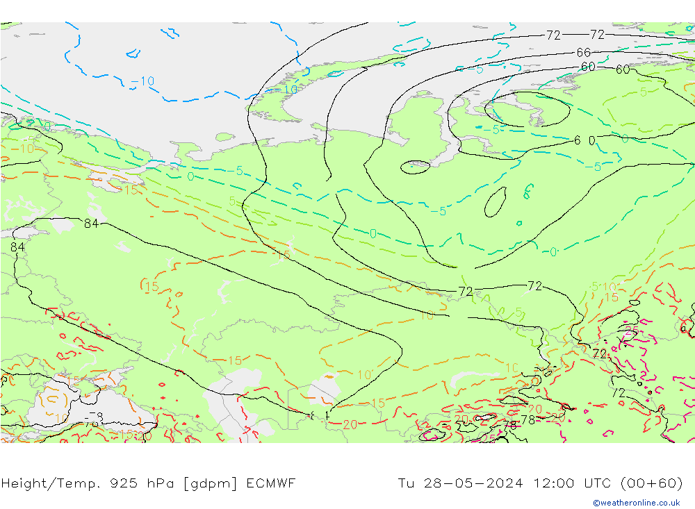 Hoogte/Temp. 925 hPa ECMWF di 28.05.2024 12 UTC