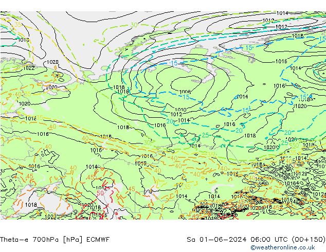 Theta-e 700hPa ECMWF sam 01.06.2024 06 UTC