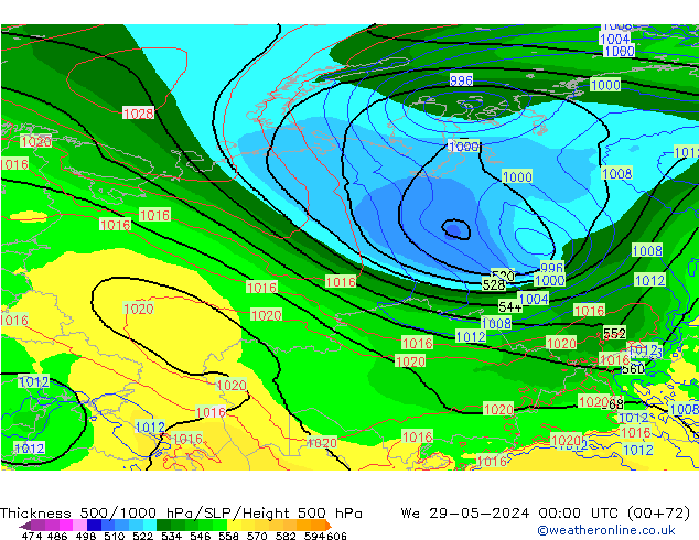 Thck 500-1000hPa ECMWF St 29.05.2024 00 UTC