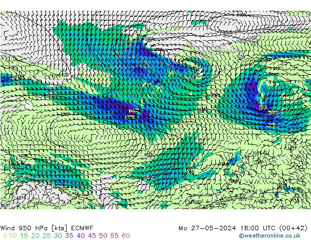 Vent 950 hPa ECMWF lun 27.05.2024 18 UTC