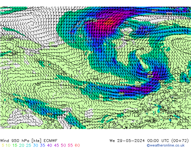 Viento 950 hPa ECMWF mié 29.05.2024 00 UTC