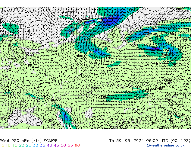 Wind 950 hPa ECMWF Th 30.05.2024 06 UTC