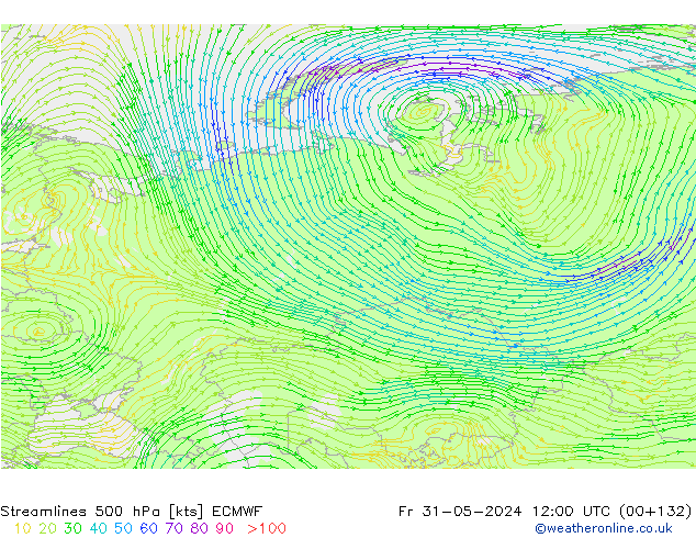 Ligne de courant 500 hPa ECMWF ven 31.05.2024 12 UTC