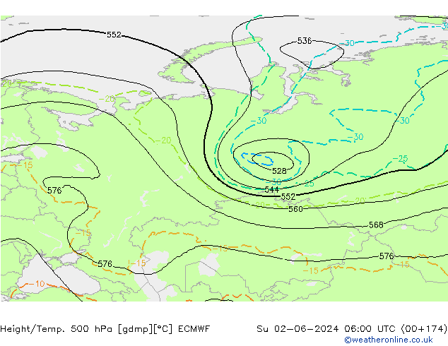 Geop./Temp. 500 hPa ECMWF dom 02.06.2024 06 UTC