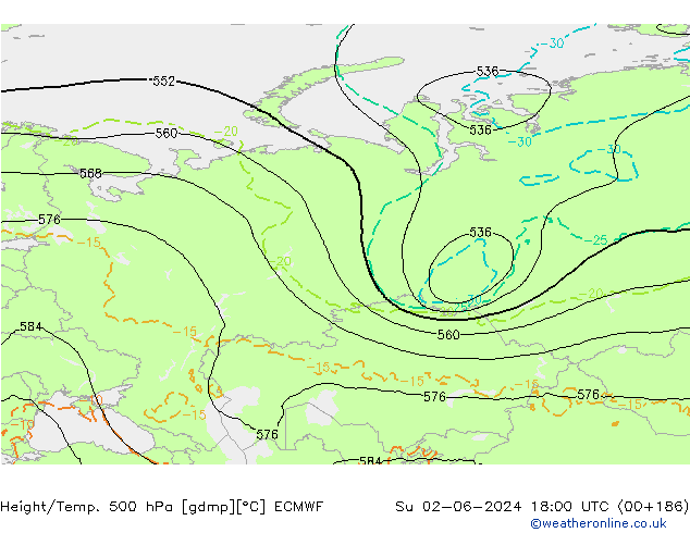 Z500/Yağmur (+YB)/Z850 ECMWF Paz 02.06.2024 18 UTC