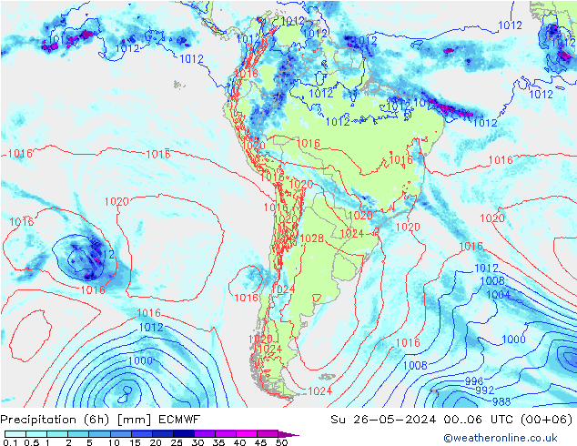 Z500/Yağmur (+YB)/Z850 ECMWF Paz 26.05.2024 06 UTC