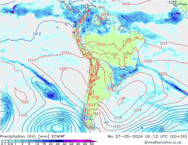 Precipitazione (6h) ECMWF lun 27.05.2024 12 UTC