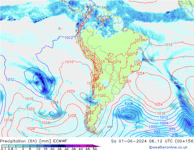 Precipitación (6h) ECMWF sáb 01.06.2024 12 UTC