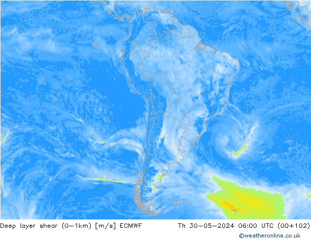 Deep layer shear (0-1km) ECMWF  30.05.2024 06 UTC