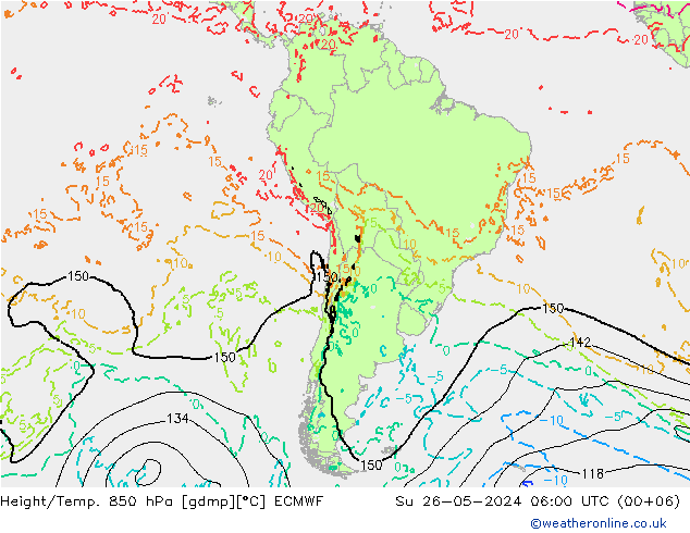 Z500/Yağmur (+YB)/Z850 ECMWF Paz 26.05.2024 06 UTC