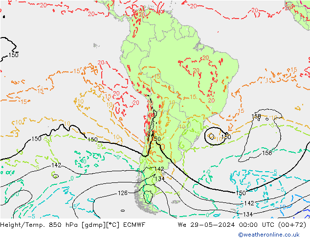 Height/Temp. 850 hPa ECMWF We 29.05.2024 00 UTC