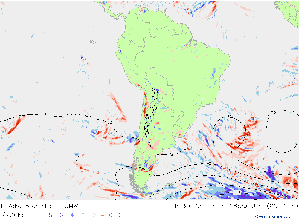 T-Adv. 850 hPa ECMWF Qui 30.05.2024 18 UTC