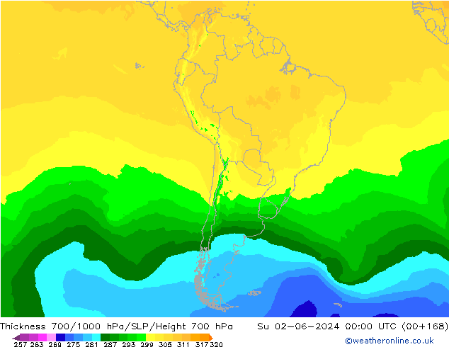 700-1000 hPa Kalınlığı ECMWF Paz 02.06.2024 00 UTC