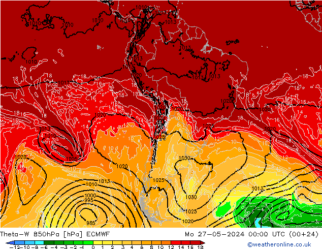 Theta-W 850hPa ECMWF ma 27.05.2024 00 UTC