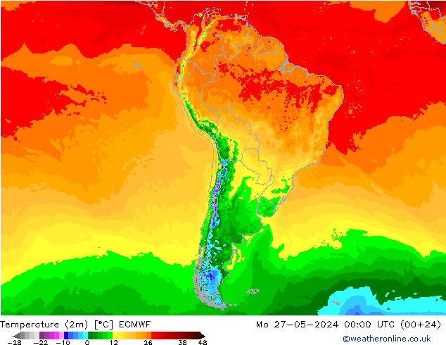Temperature (2m) ECMWF Mo 27.05.2024 00 UTC