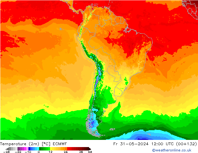карта температуры ECMWF пт 31.05.2024 12 UTC