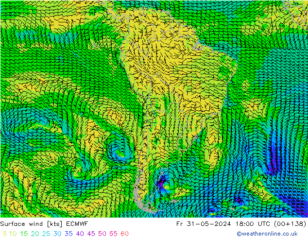 ветер 10 m ECMWF пт 31.05.2024 18 UTC