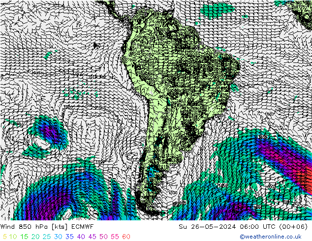 Viento 850 hPa ECMWF dom 26.05.2024 06 UTC