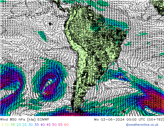 Viento 850 hPa ECMWF lun 03.06.2024 00 UTC