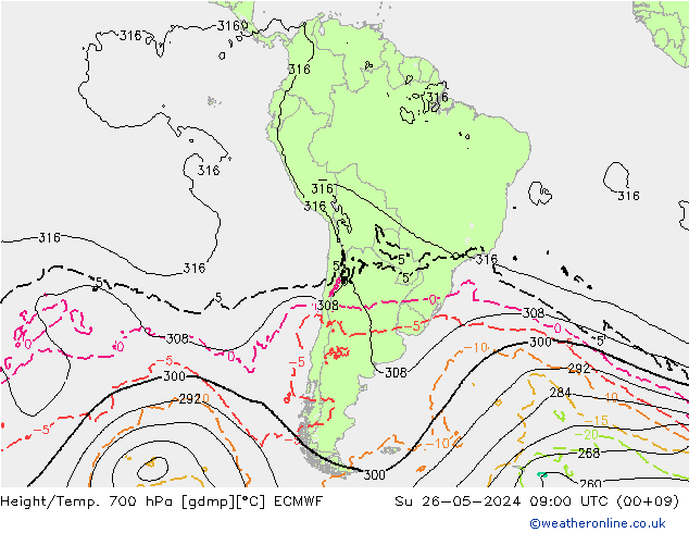 Hoogte/Temp. 700 hPa ECMWF zo 26.05.2024 09 UTC