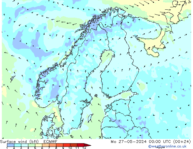 Bodenwind (bft) ECMWF Mo 27.05.2024 00 UTC