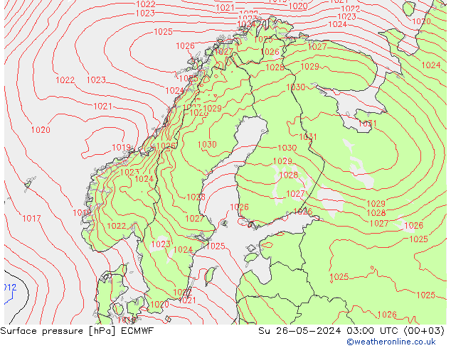 pressão do solo ECMWF Dom 26.05.2024 03 UTC