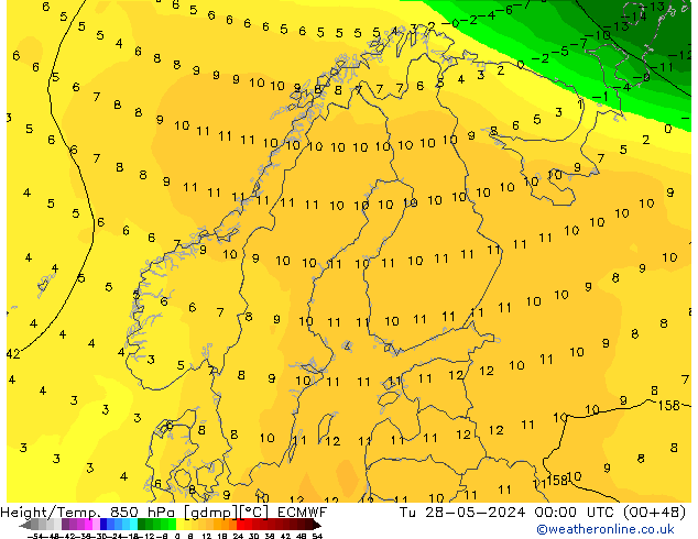 Height/Temp. 850 hPa ECMWF wto. 28.05.2024 00 UTC