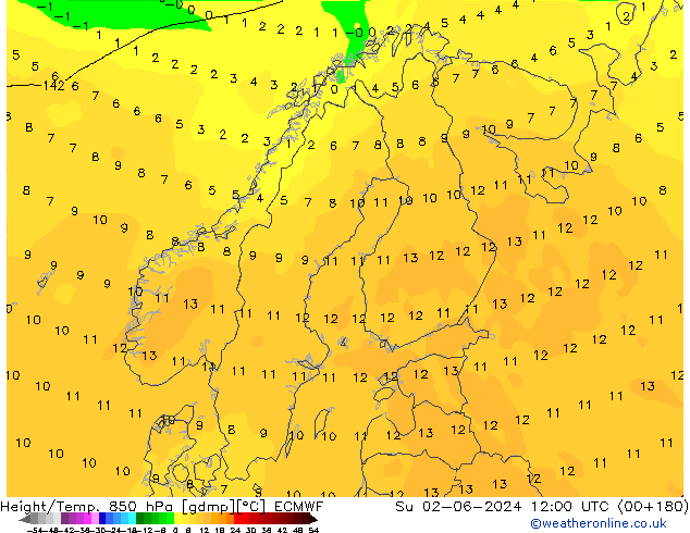 Z500/Rain (+SLP)/Z850 ECMWF Su 02.06.2024 12 UTC