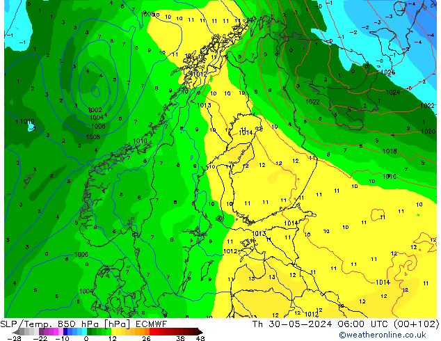 SLP/Temp. 850 hPa ECMWF Qui 30.05.2024 06 UTC